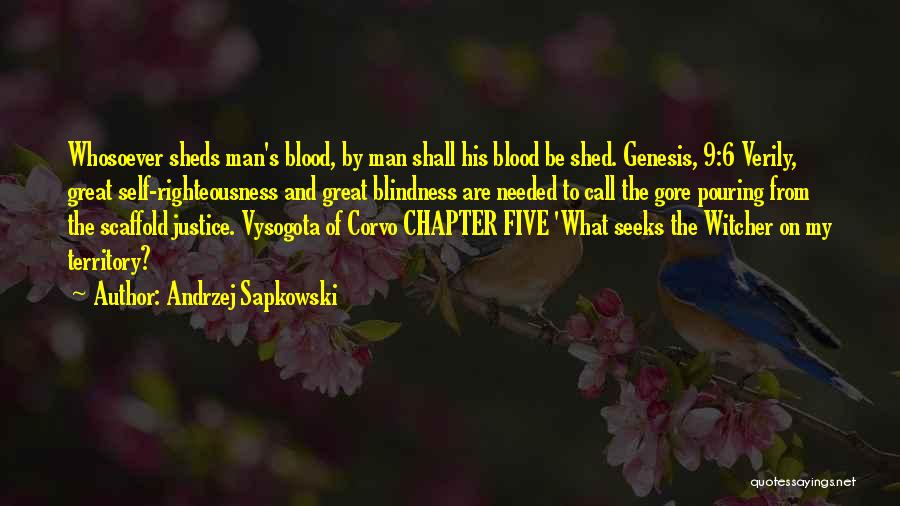 Andrzej Sapkowski Quotes: Whosoever Sheds Man's Blood, By Man Shall His Blood Be Shed. Genesis, 9:6 Verily, Great Self-righteousness And Great Blindness Are