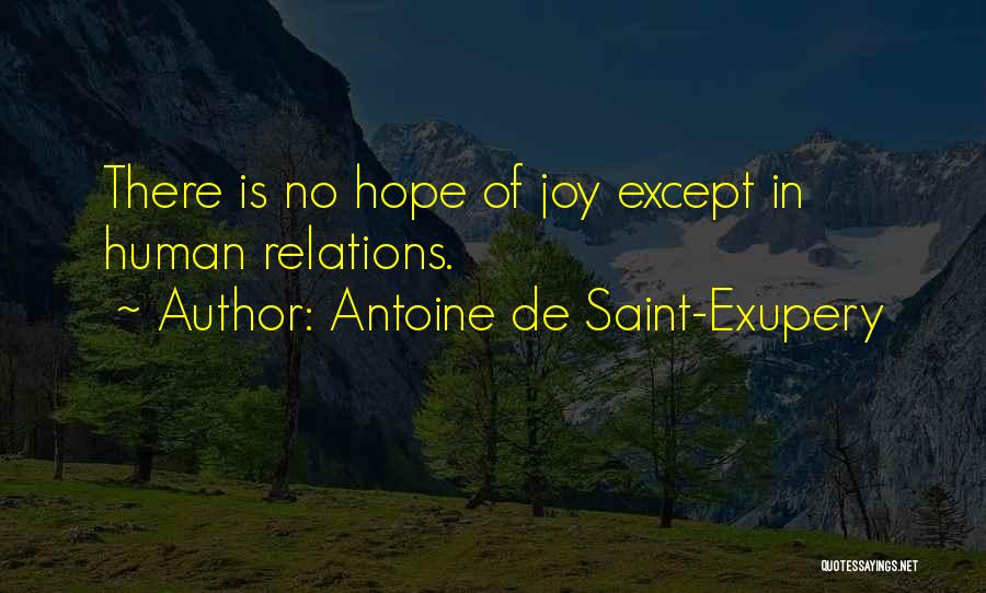 Antoine De Saint-Exupery Quotes: There Is No Hope Of Joy Except In Human Relations.