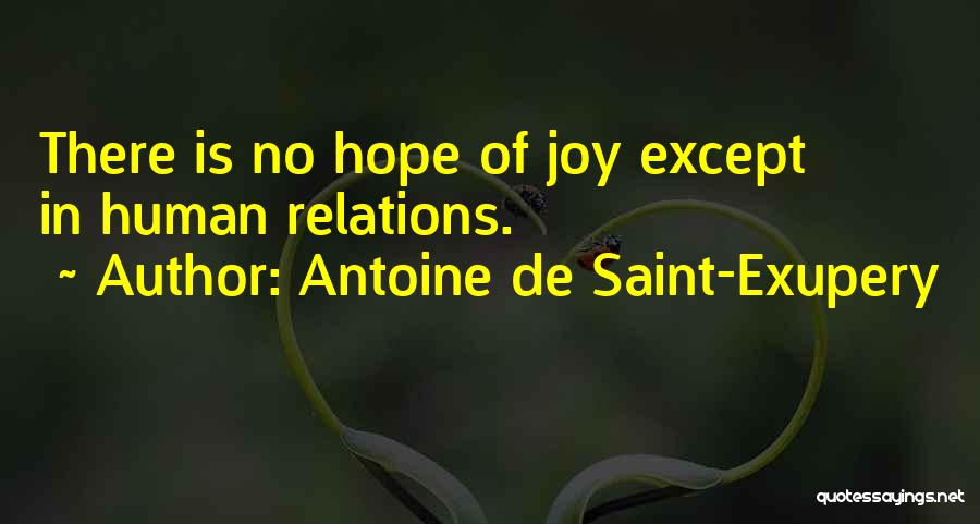 Antoine De Saint-Exupery Quotes: There Is No Hope Of Joy Except In Human Relations.