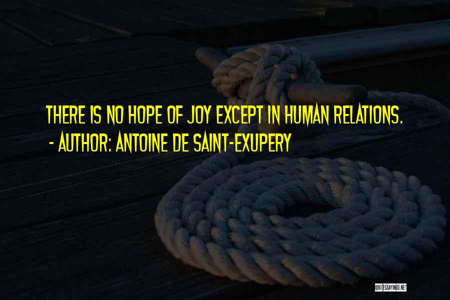 Antoine De Saint-Exupery Quotes: There Is No Hope Of Joy Except In Human Relations.