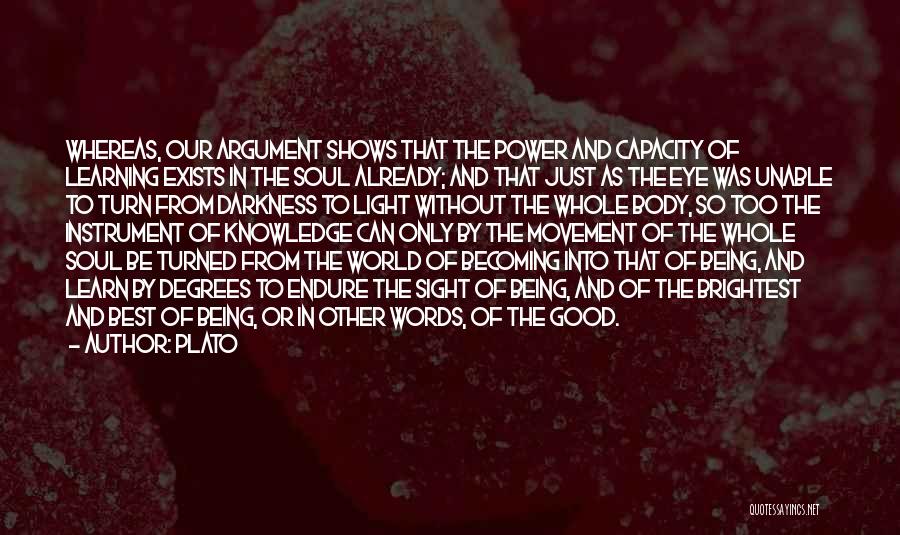 Plato Quotes: Whereas, Our Argument Shows That The Power And Capacity Of Learning Exists In The Soul Already; And That Just As