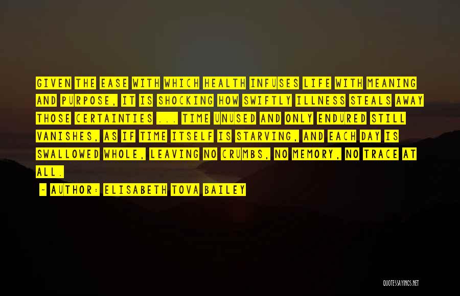 Elisabeth Tova Bailey Quotes: Given The Ease With Which Health Infuses Life With Meaning And Purpose, It Is Shocking How Swiftly Illness Steals Away