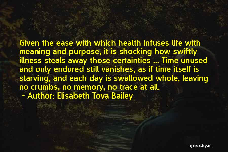 Elisabeth Tova Bailey Quotes: Given The Ease With Which Health Infuses Life With Meaning And Purpose, It Is Shocking How Swiftly Illness Steals Away
