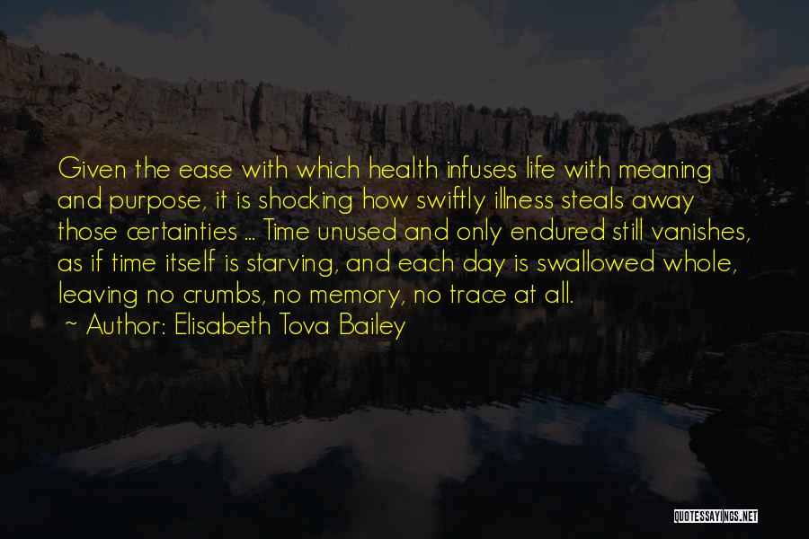 Elisabeth Tova Bailey Quotes: Given The Ease With Which Health Infuses Life With Meaning And Purpose, It Is Shocking How Swiftly Illness Steals Away