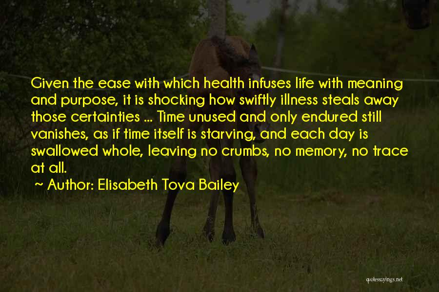 Elisabeth Tova Bailey Quotes: Given The Ease With Which Health Infuses Life With Meaning And Purpose, It Is Shocking How Swiftly Illness Steals Away