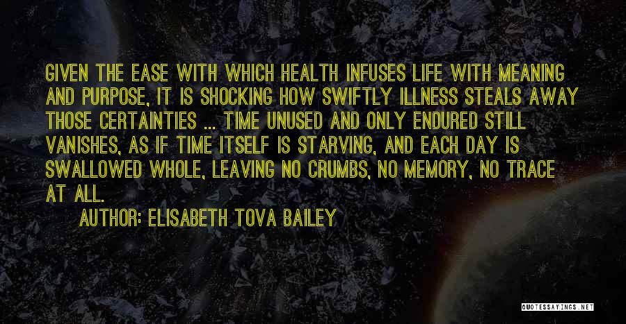 Elisabeth Tova Bailey Quotes: Given The Ease With Which Health Infuses Life With Meaning And Purpose, It Is Shocking How Swiftly Illness Steals Away