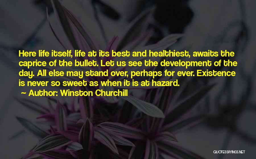 Winston Churchill Quotes: Here Life Itself, Life At Its Best And Healthiest, Awaits The Caprice Of The Bullet. Let Us See The Development
