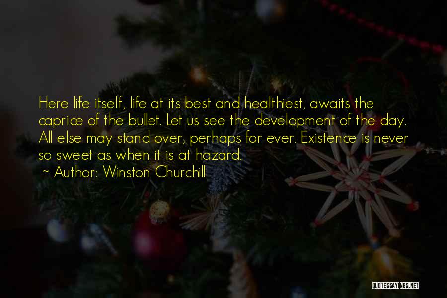 Winston Churchill Quotes: Here Life Itself, Life At Its Best And Healthiest, Awaits The Caprice Of The Bullet. Let Us See The Development
