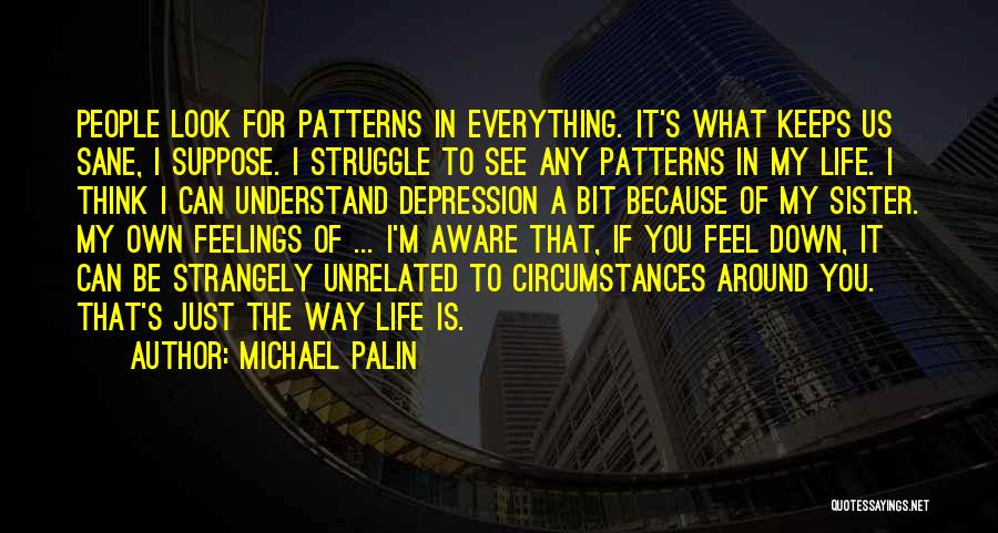 Michael Palin Quotes: People Look For Patterns In Everything. It's What Keeps Us Sane, I Suppose. I Struggle To See Any Patterns In