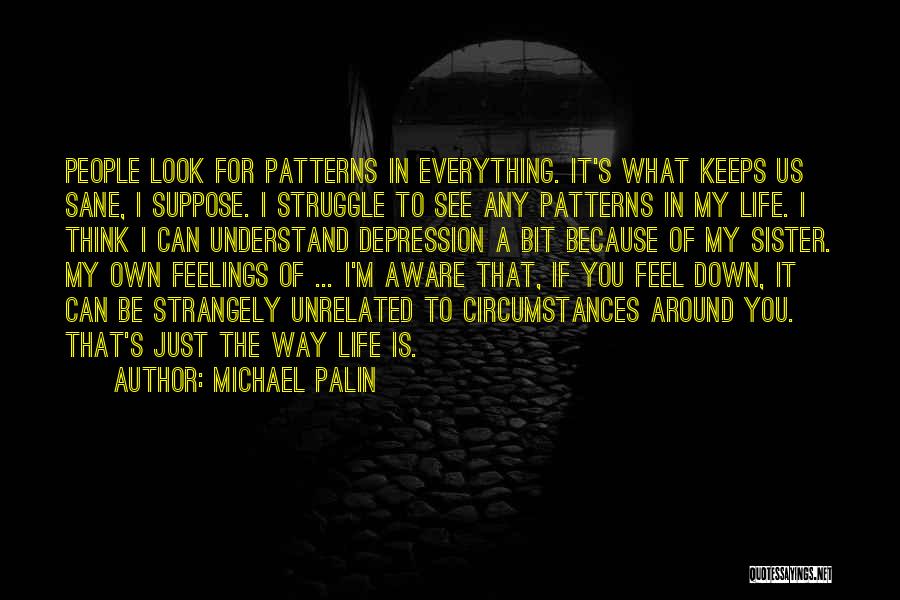 Michael Palin Quotes: People Look For Patterns In Everything. It's What Keeps Us Sane, I Suppose. I Struggle To See Any Patterns In