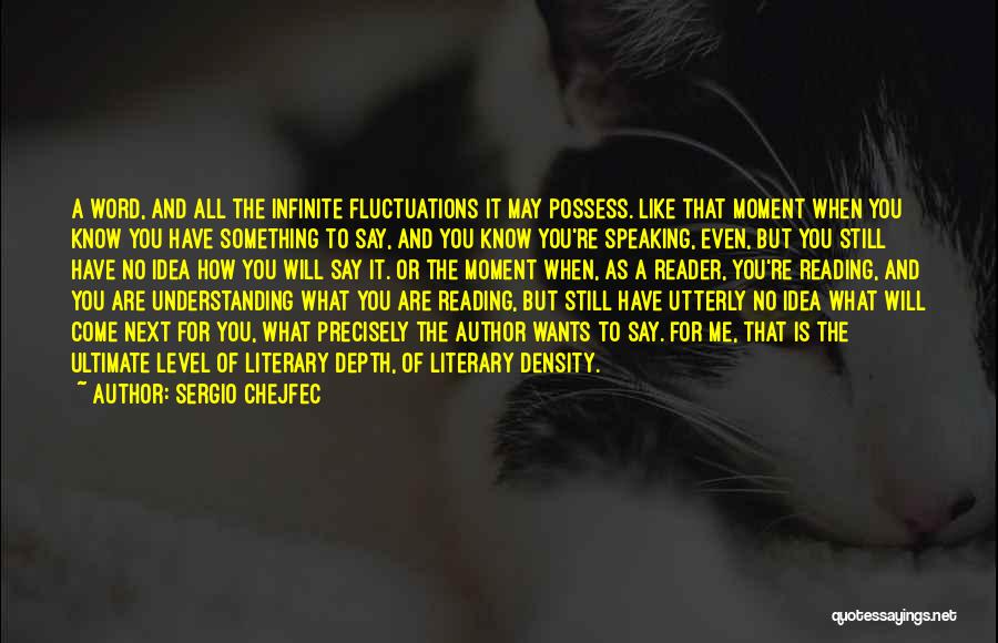 Sergio Chejfec Quotes: A Word, And All The Infinite Fluctuations It May Possess. Like That Moment When You Know You Have Something To