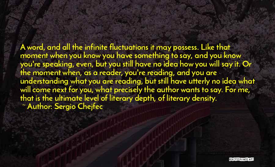 Sergio Chejfec Quotes: A Word, And All The Infinite Fluctuations It May Possess. Like That Moment When You Know You Have Something To