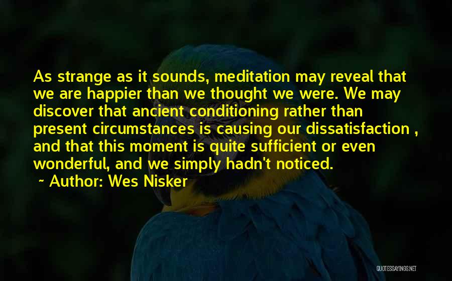 Wes Nisker Quotes: As Strange As It Sounds, Meditation May Reveal That We Are Happier Than We Thought We Were. We May Discover