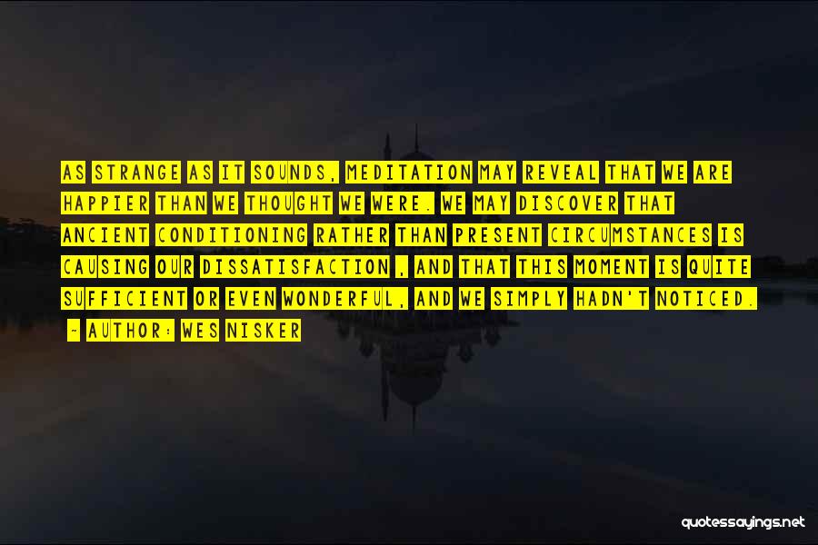 Wes Nisker Quotes: As Strange As It Sounds, Meditation May Reveal That We Are Happier Than We Thought We Were. We May Discover