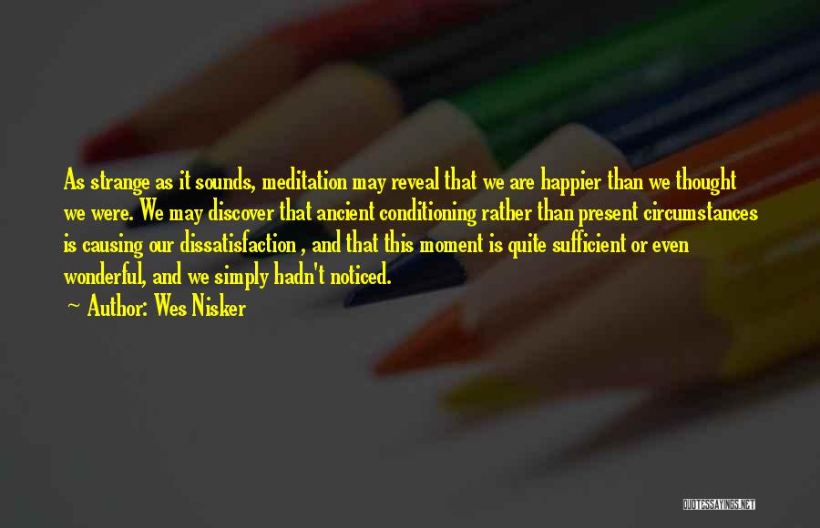 Wes Nisker Quotes: As Strange As It Sounds, Meditation May Reveal That We Are Happier Than We Thought We Were. We May Discover