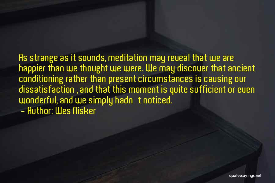 Wes Nisker Quotes: As Strange As It Sounds, Meditation May Reveal That We Are Happier Than We Thought We Were. We May Discover