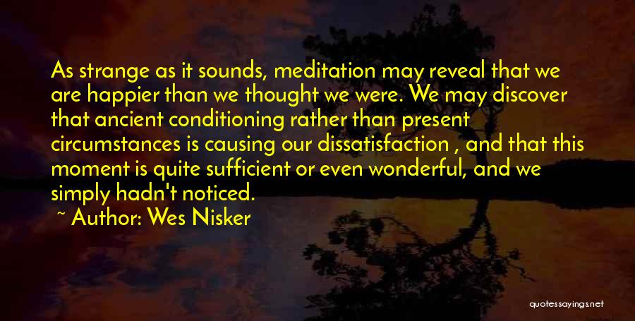 Wes Nisker Quotes: As Strange As It Sounds, Meditation May Reveal That We Are Happier Than We Thought We Were. We May Discover