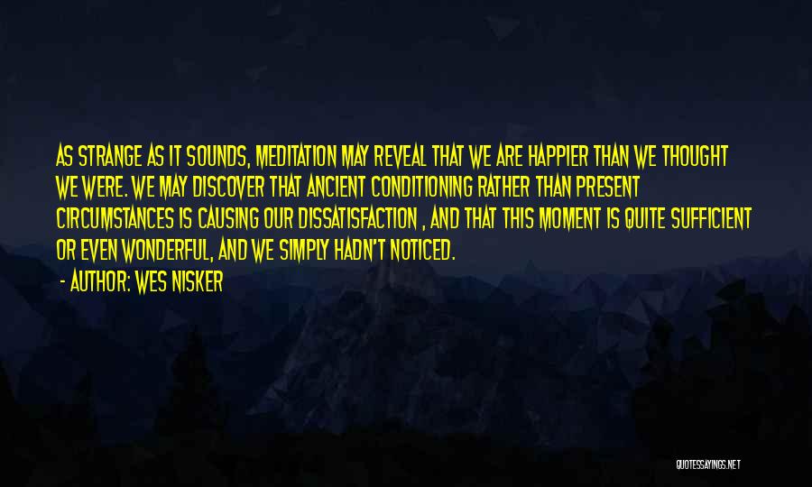 Wes Nisker Quotes: As Strange As It Sounds, Meditation May Reveal That We Are Happier Than We Thought We Were. We May Discover