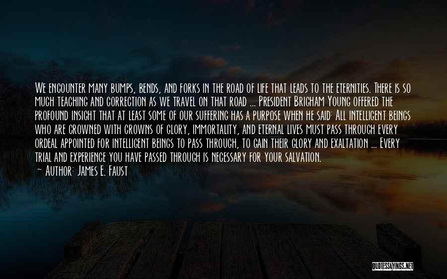 James E. Faust Quotes: We Encounter Many Bumps, Bends, And Forks In The Road Of Life That Leads To The Eternities. There Is So