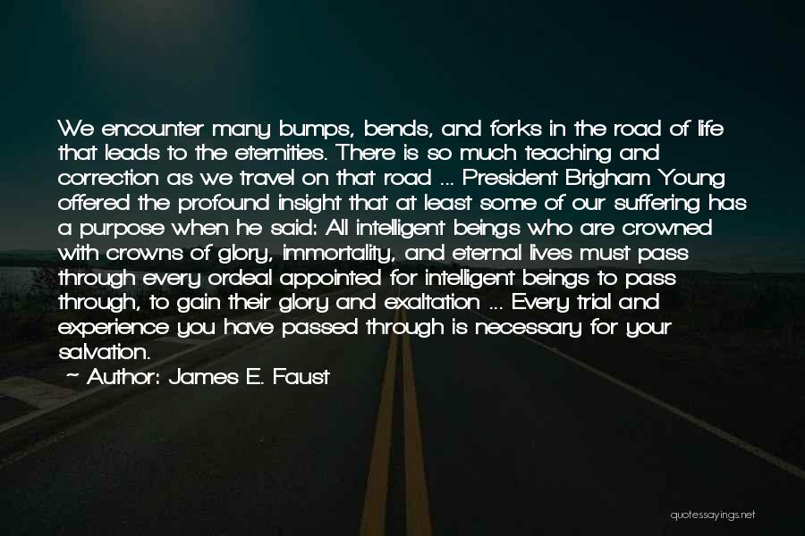 James E. Faust Quotes: We Encounter Many Bumps, Bends, And Forks In The Road Of Life That Leads To The Eternities. There Is So