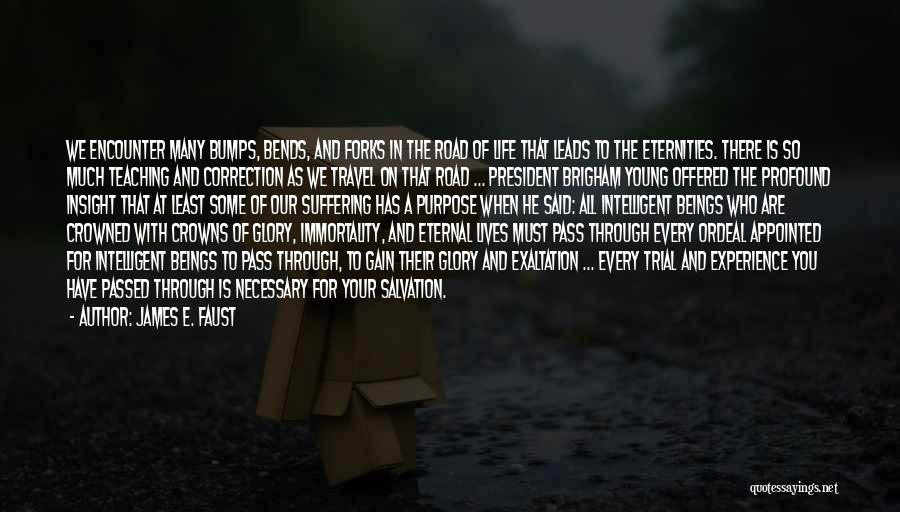 James E. Faust Quotes: We Encounter Many Bumps, Bends, And Forks In The Road Of Life That Leads To The Eternities. There Is So