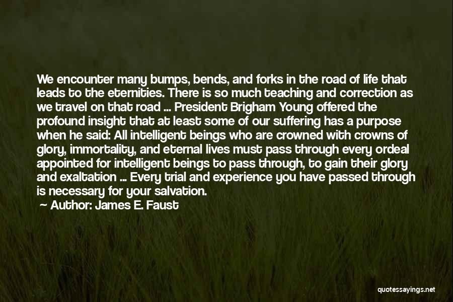 James E. Faust Quotes: We Encounter Many Bumps, Bends, And Forks In The Road Of Life That Leads To The Eternities. There Is So