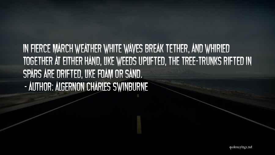 Algernon Charles Swinburne Quotes: In Fierce March Weather White Waves Break Tether, And Whirled Together At Either Hand, Like Weeds Uplifted, The Tree-trunks Rifted