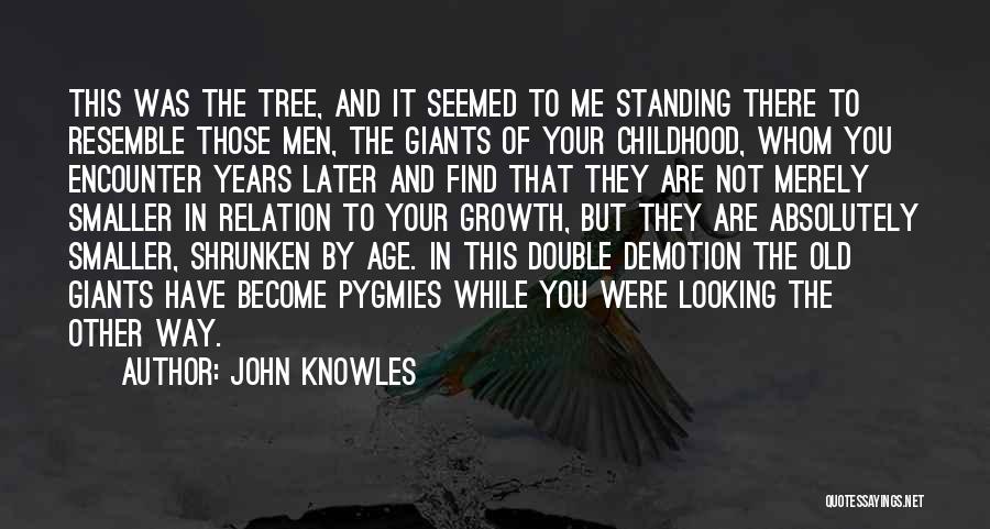 John Knowles Quotes: This Was The Tree, And It Seemed To Me Standing There To Resemble Those Men, The Giants Of Your Childhood,