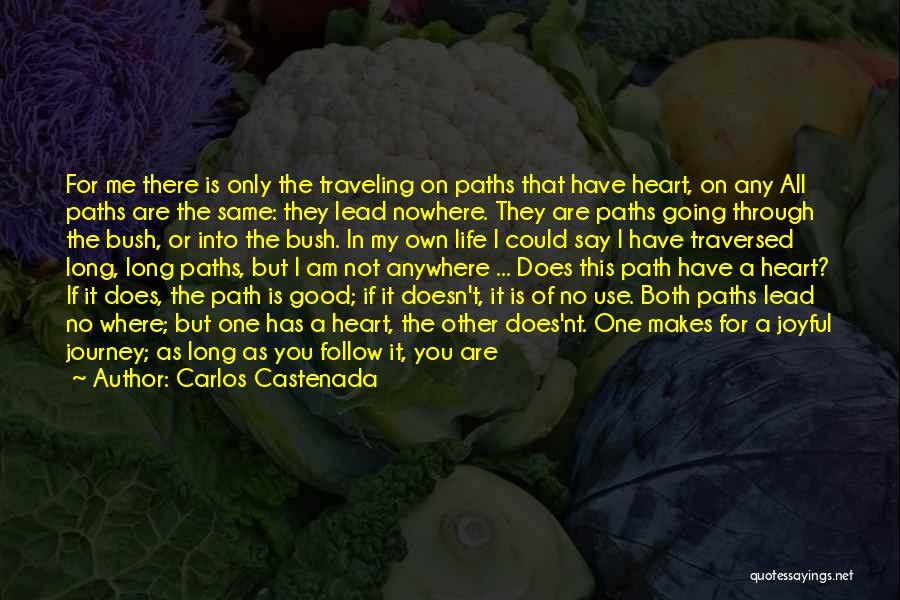 Carlos Castenada Quotes: For Me There Is Only The Traveling On Paths That Have Heart, On Any All Paths Are The Same: They