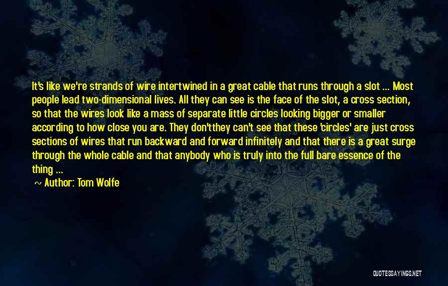 Tom Wolfe Quotes: It's Like We're Strands Of Wire Intertwined In A Great Cable That Runs Through A Slot ... Most People Lead