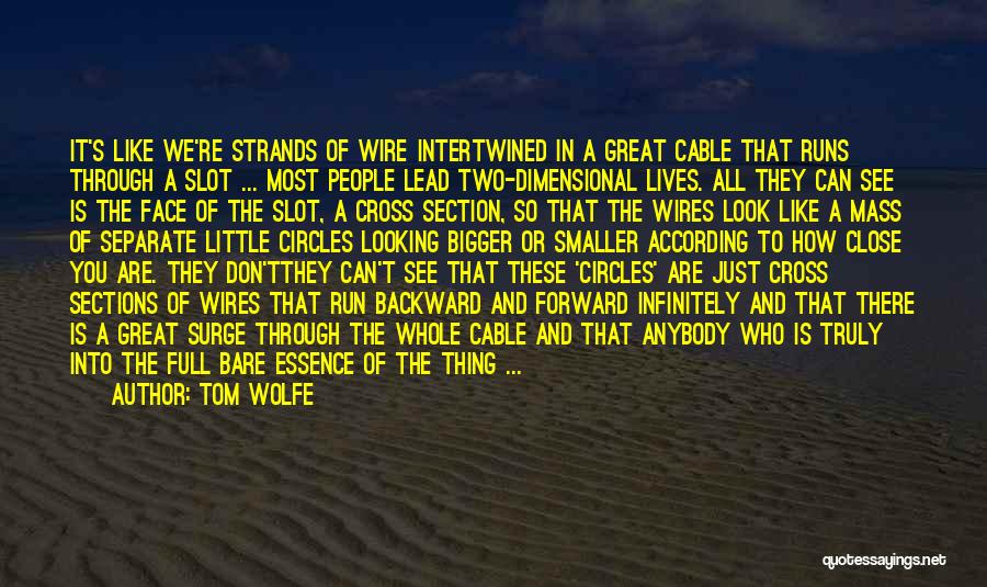 Tom Wolfe Quotes: It's Like We're Strands Of Wire Intertwined In A Great Cable That Runs Through A Slot ... Most People Lead