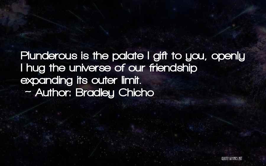 Bradley Chicho Quotes: Plunderous Is The Palate I Gift To You, Openly I Hug The Universe Of Our Friendship Expanding Its Outer Limit.