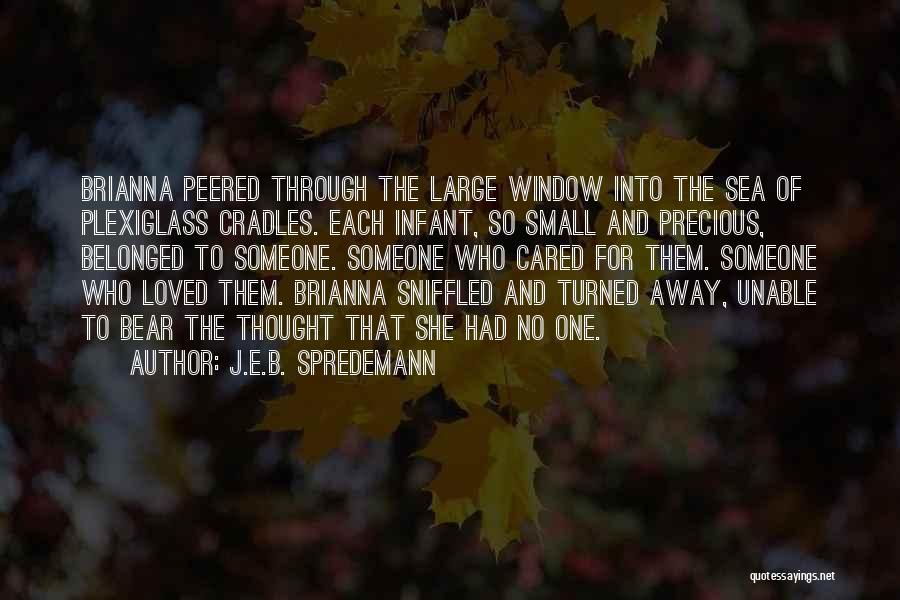 J.E.B. Spredemann Quotes: Brianna Peered Through The Large Window Into The Sea Of Plexiglass Cradles. Each Infant, So Small And Precious, Belonged To