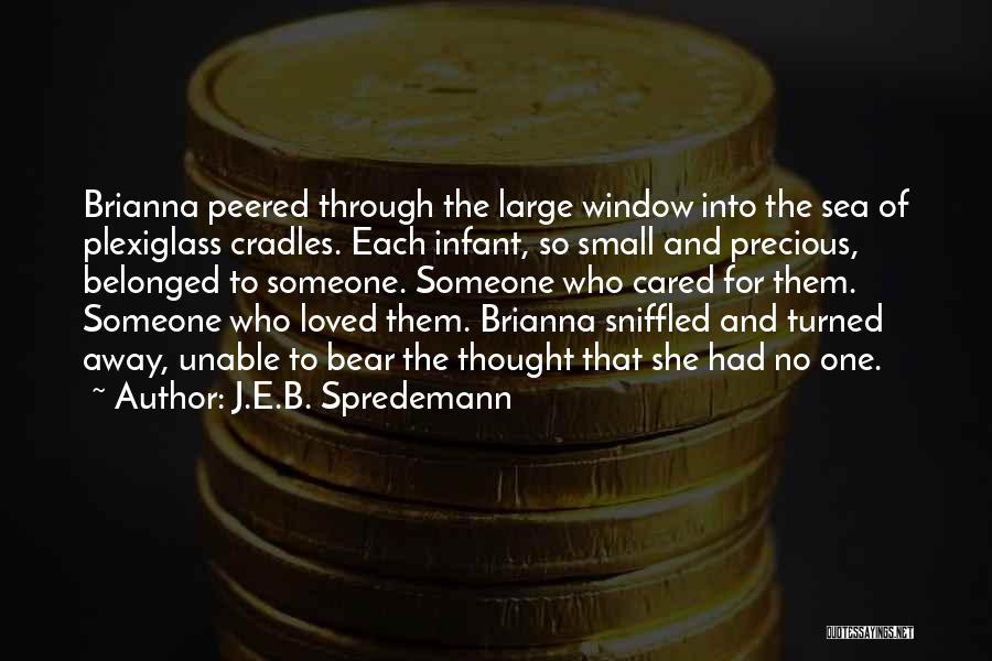 J.E.B. Spredemann Quotes: Brianna Peered Through The Large Window Into The Sea Of Plexiglass Cradles. Each Infant, So Small And Precious, Belonged To