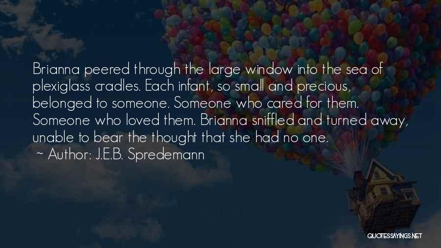 J.E.B. Spredemann Quotes: Brianna Peered Through The Large Window Into The Sea Of Plexiglass Cradles. Each Infant, So Small And Precious, Belonged To