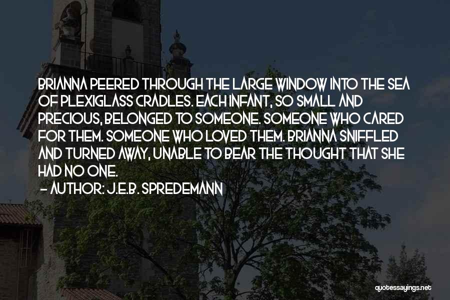 J.E.B. Spredemann Quotes: Brianna Peered Through The Large Window Into The Sea Of Plexiglass Cradles. Each Infant, So Small And Precious, Belonged To