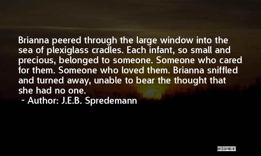 J.E.B. Spredemann Quotes: Brianna Peered Through The Large Window Into The Sea Of Plexiglass Cradles. Each Infant, So Small And Precious, Belonged To