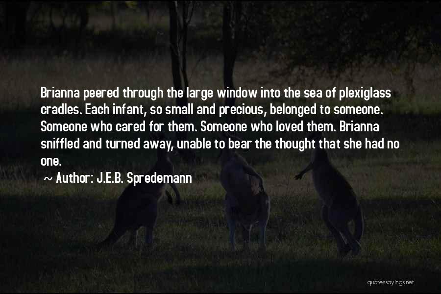 J.E.B. Spredemann Quotes: Brianna Peered Through The Large Window Into The Sea Of Plexiglass Cradles. Each Infant, So Small And Precious, Belonged To