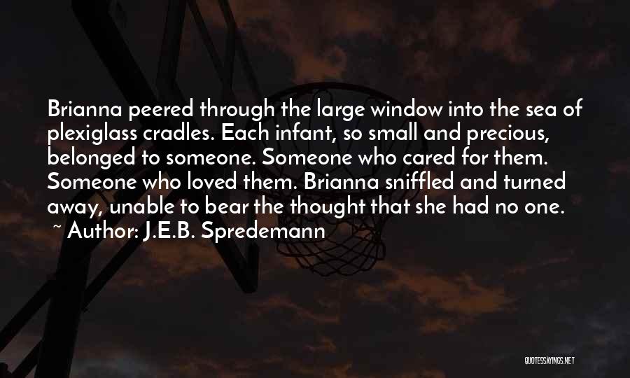 J.E.B. Spredemann Quotes: Brianna Peered Through The Large Window Into The Sea Of Plexiglass Cradles. Each Infant, So Small And Precious, Belonged To