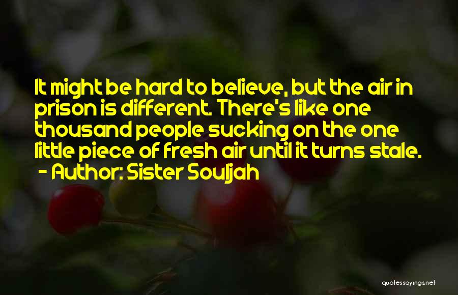 Sister Souljah Quotes: It Might Be Hard To Believe, But The Air In Prison Is Different. There's Like One Thousand People Sucking On