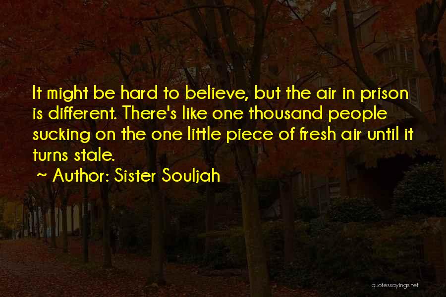 Sister Souljah Quotes: It Might Be Hard To Believe, But The Air In Prison Is Different. There's Like One Thousand People Sucking On