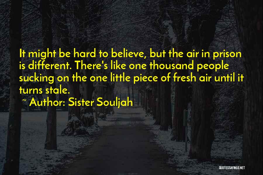 Sister Souljah Quotes: It Might Be Hard To Believe, But The Air In Prison Is Different. There's Like One Thousand People Sucking On