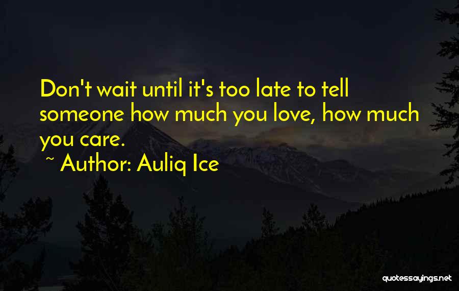 Auliq Ice Quotes: Don't Wait Until It's Too Late To Tell Someone How Much You Love, How Much You Care.