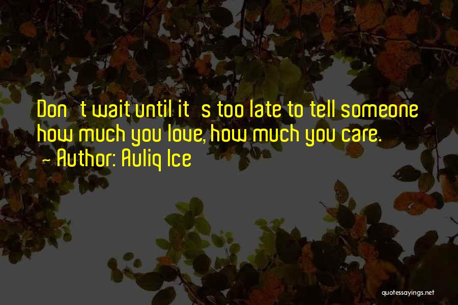 Auliq Ice Quotes: Don't Wait Until It's Too Late To Tell Someone How Much You Love, How Much You Care.