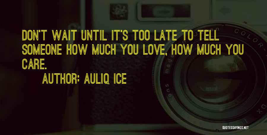 Auliq Ice Quotes: Don't Wait Until It's Too Late To Tell Someone How Much You Love, How Much You Care.