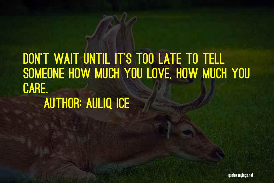 Auliq Ice Quotes: Don't Wait Until It's Too Late To Tell Someone How Much You Love, How Much You Care.