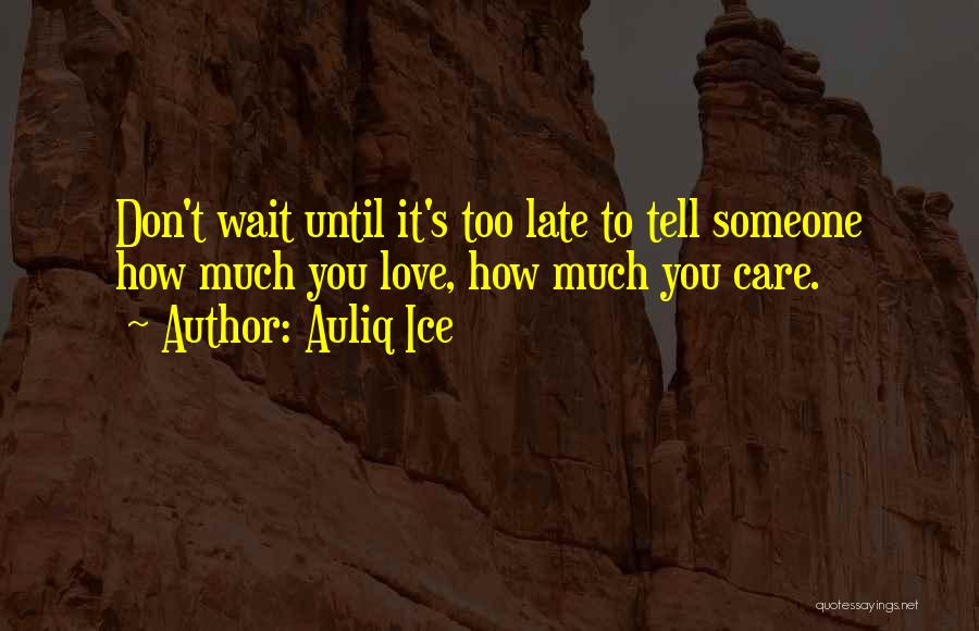 Auliq Ice Quotes: Don't Wait Until It's Too Late To Tell Someone How Much You Love, How Much You Care.