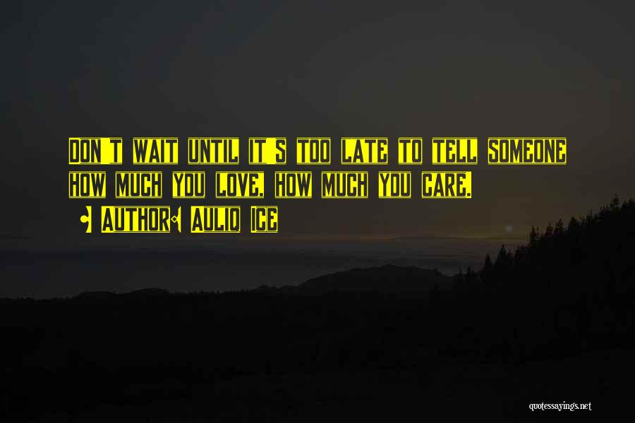 Auliq Ice Quotes: Don't Wait Until It's Too Late To Tell Someone How Much You Love, How Much You Care.