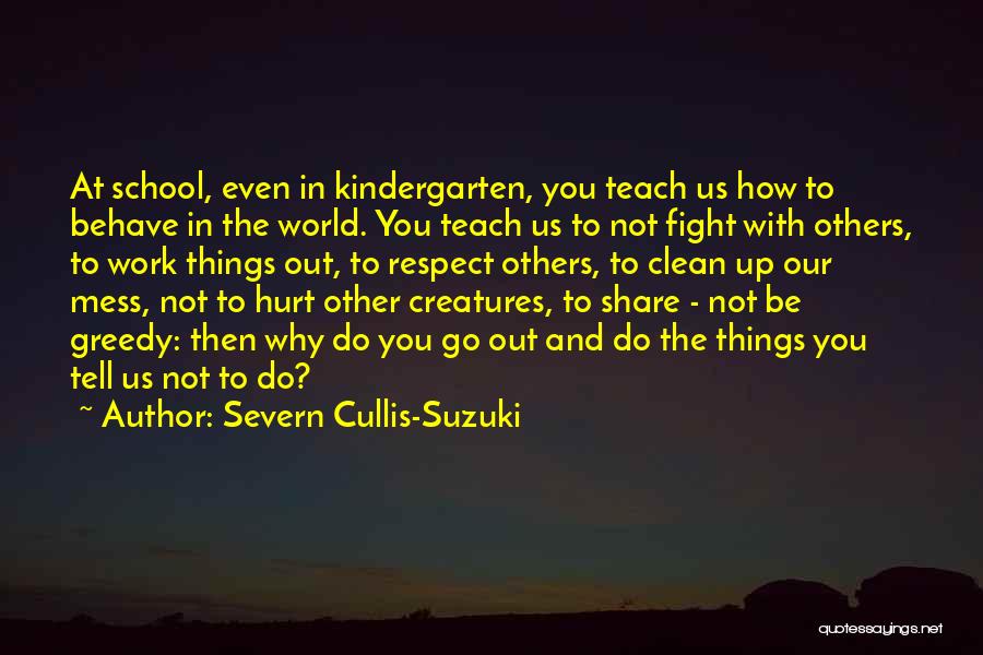 Severn Cullis-Suzuki Quotes: At School, Even In Kindergarten, You Teach Us How To Behave In The World. You Teach Us To Not Fight