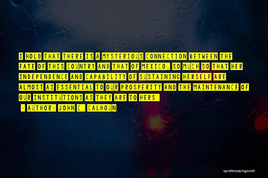 John C. Calhoun Quotes: I Hold That There Is A Mysterious Connection Between The Fate Of This Country And That Of Mexico; So Much